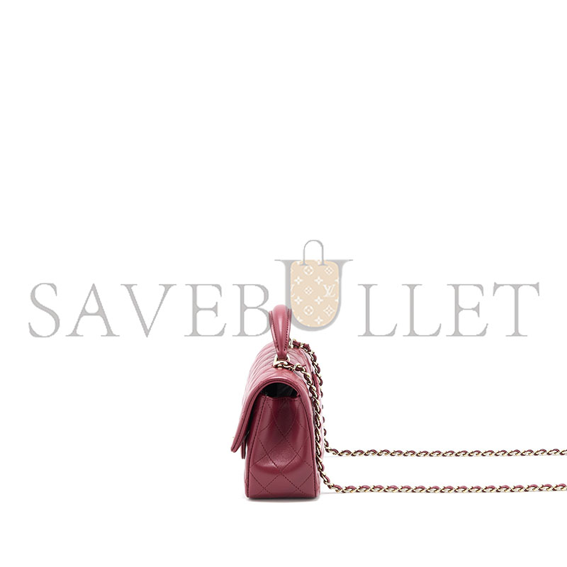Ch**el top handle mini rectangular flap bag lambskin burgundy ghw (20*12*6.5cm)